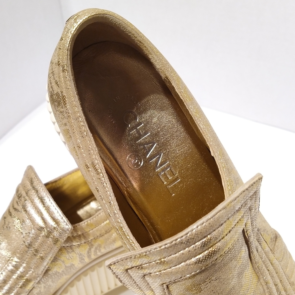 *SOLD* Chanel Metallic Gold Platform Shoes - 9 - Picture 3 of 11